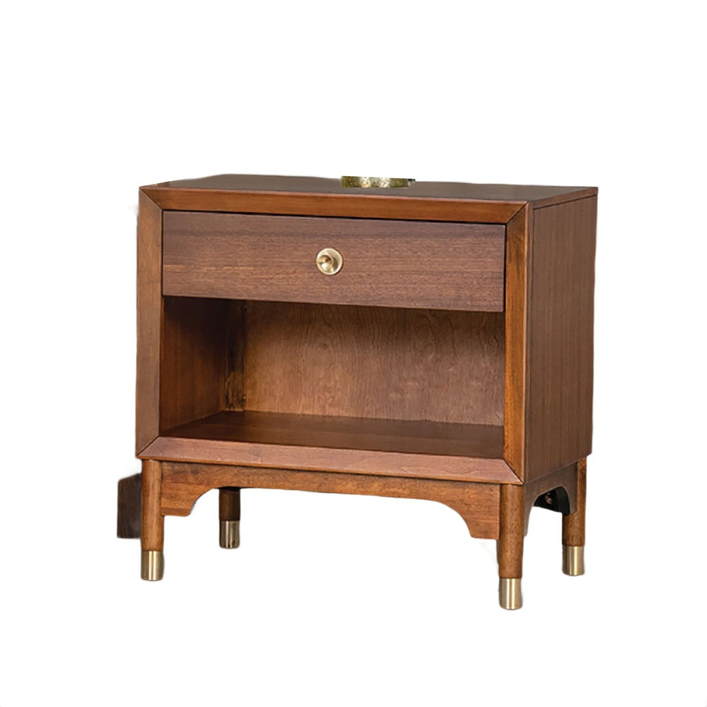 Urne Nightst& | 1 Drawer with Shelf | USB Port & LED | Walnut Brown