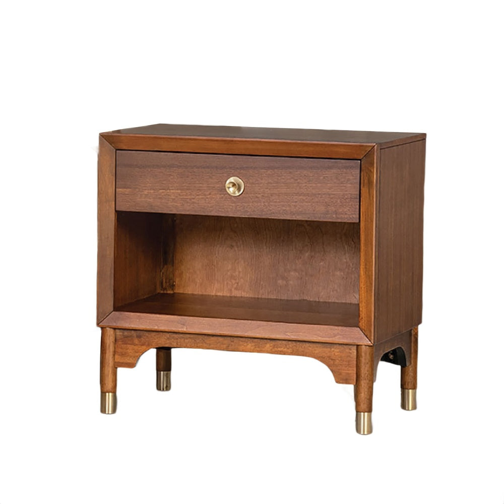 Urne Nightst& | 1 Drawer with Shelf | USB Port & LED | Walnut Brown