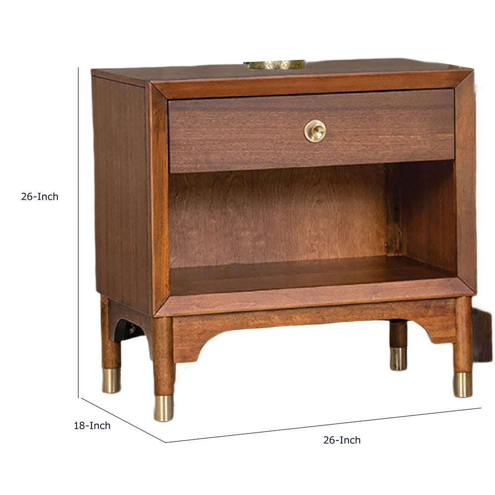 Urne Nightst& | 1 Drawer with Shelf | USB Port & LED | Walnut Brown