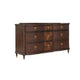 Raam Wide Dresser | 9 Drawers | Gold Capped Legs | Dark Cherry Brown