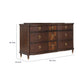 Raam Wide Dresser | 9 Drawers | Gold Capped Legs | Dark Cherry Brown