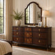 Raam Wide Dresser | 9 Drawers | Gold Capped Legs | Dark Cherry Brown