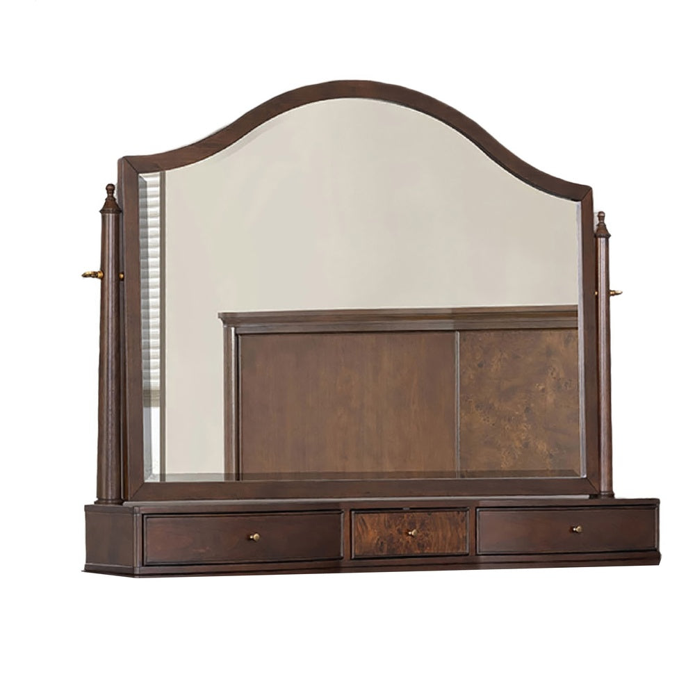 Raam Arched Dresser Mirror | 3 Drawers | Tiltable | 40x54 Dark Cherry Brown