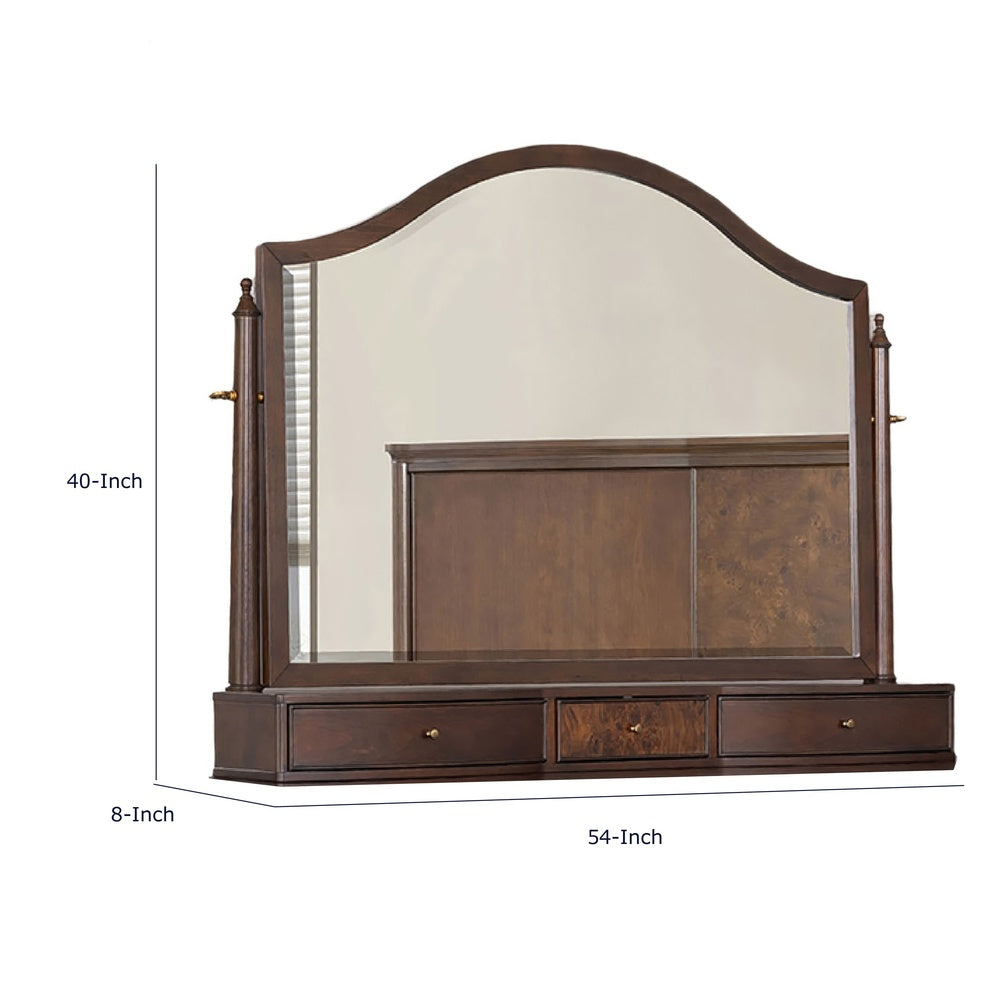 Raam Arched Dresser Mirror | 3 Drawers | Tiltable | 40x54 Dark Cherry Brown