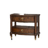 Raam Nightst& | 2 Drawers | 1 Shelf | Gold Capped Legs | Dark Cherry Brown
