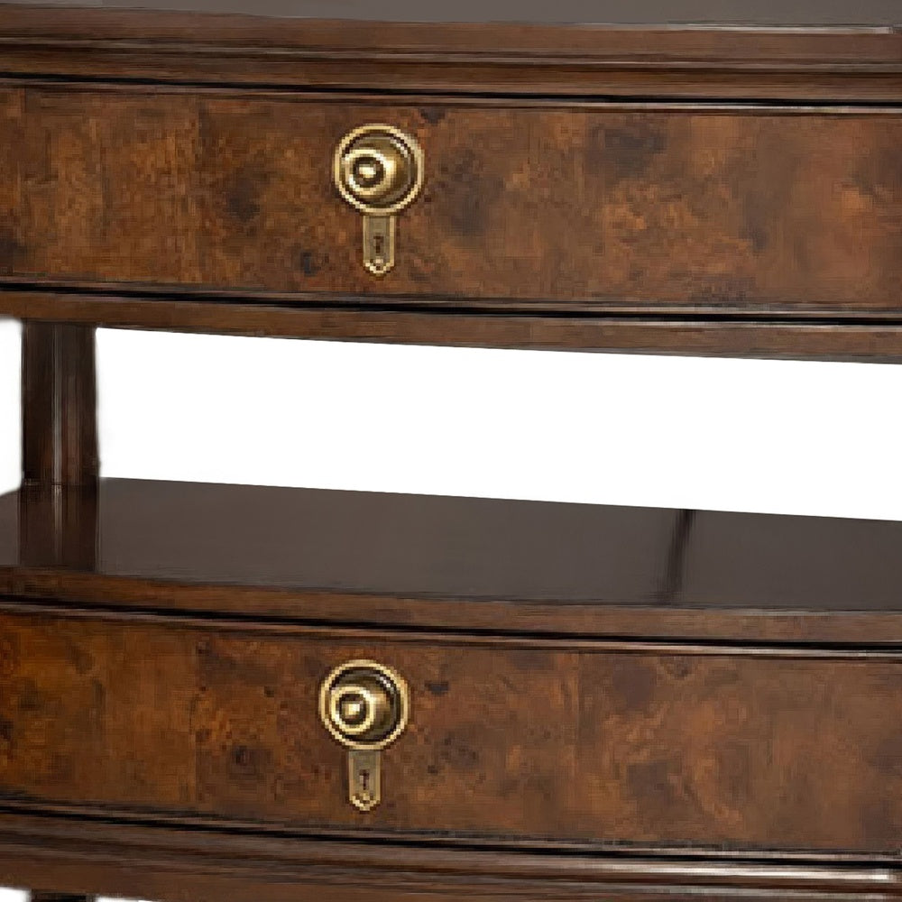 Raam Nightst& | 2 Drawers | 1 Shelf | Gold Capped Legs | Dark Cherry Brown