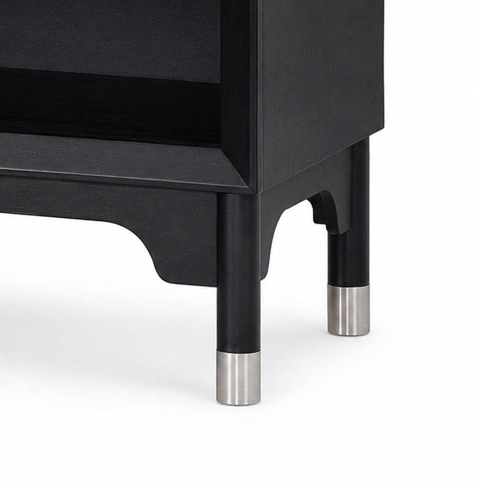 Tora Nightst& | 2 USB Ports | Drawer & Shelf | Silver Capped Legs | Black