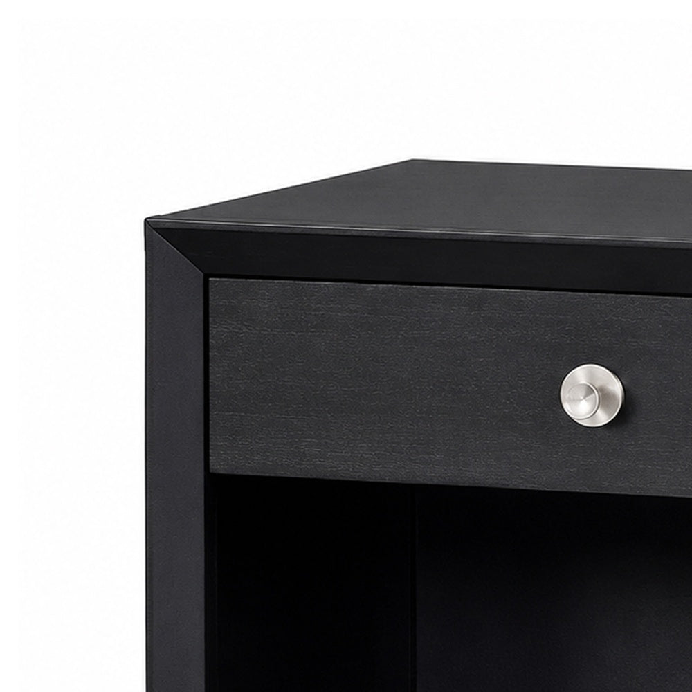 Tora Nightst& | 2 USB Ports | Drawer & Shelf | Silver Capped Legs | Black