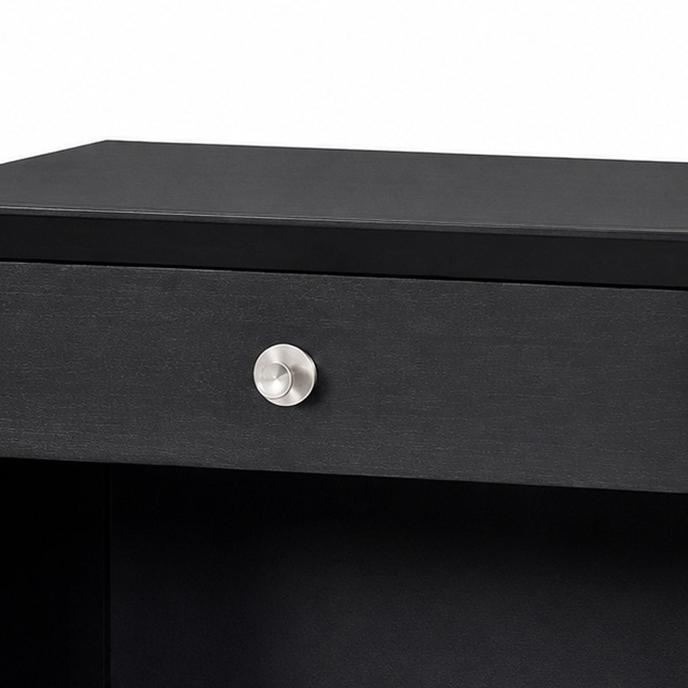 Tora Nightst& | 2 USB Ports | Drawer & Shelf | Silver Capped Legs | Black