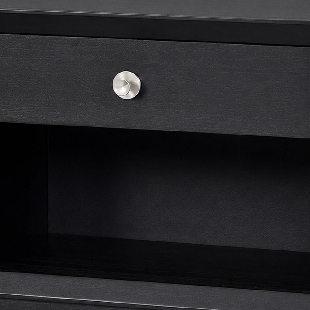 Tora Nightst& | 2 USB Ports | Drawer & Shelf | Silver Capped Legs | Black