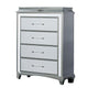 Gala Tall Dresser Chest | 5 Drawers | Felt-Lined | Crystal Trim w LED | Gray