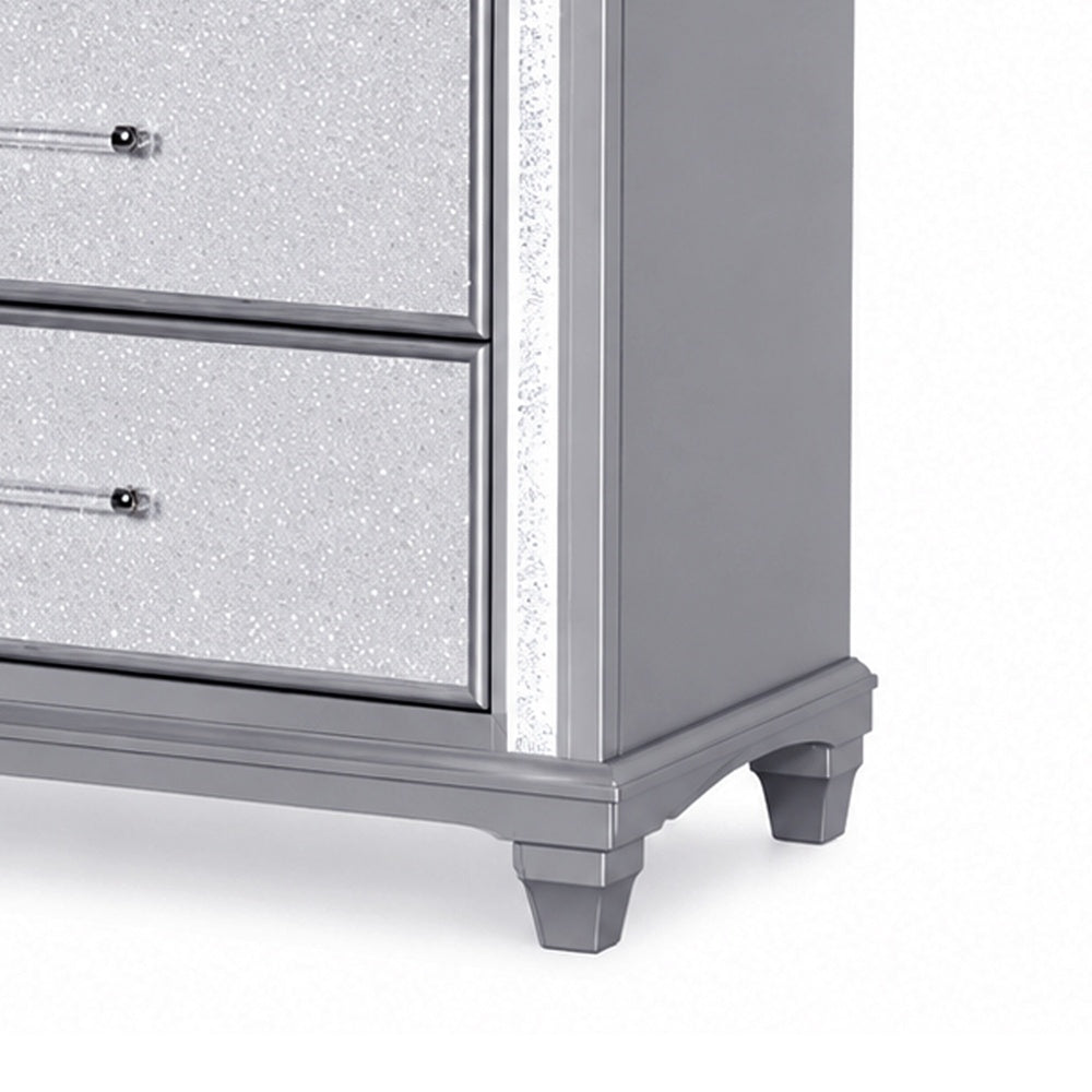 Gala Tall Dresser Chest | 5 Drawers | Felt-Lined | Crystal Trim w LED | Gray