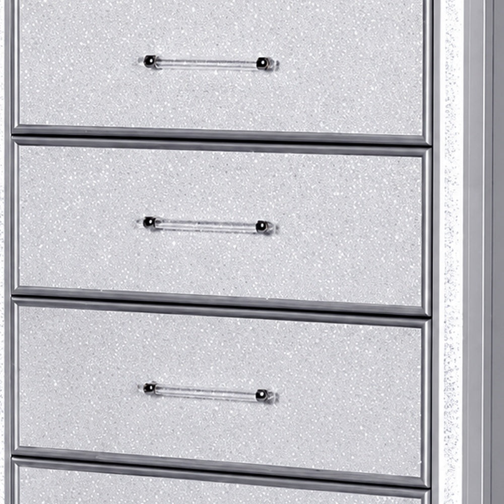 Gala Tall Dresser Chest | 5 Drawers | Felt-Lined | Crystal Trim w LED | Gray