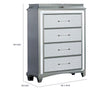 Gala Tall Dresser Chest | 5 Drawers | Felt-Lined | Crystal Trim w LED | Gray