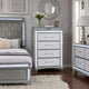 Gala Tall Dresser Chest | 5 Drawers | Felt-Lined | Crystal Trim w LED | Gray