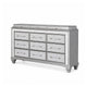 Gala Wide Dresser | 12 Drawers | Felt-Lined | Crystal Trim w LED | Gray