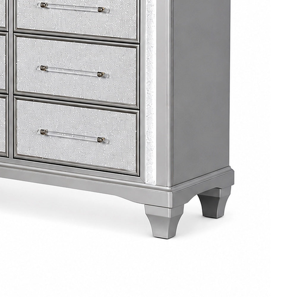 Gala Wide Dresser | 12 Drawers | Felt-Lined | Crystal Trim w LED | Gray