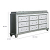 Gala Wide Dresser | 12 Drawers | Felt-Lined | Crystal Trim w LED | Gray