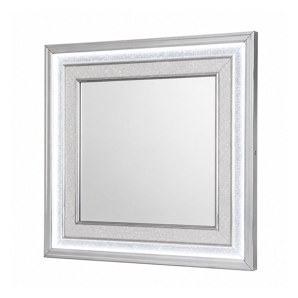 Gala Dresser Mirror | Embedded Crystal Trim w LED | Gray 40x44 Rectangular
