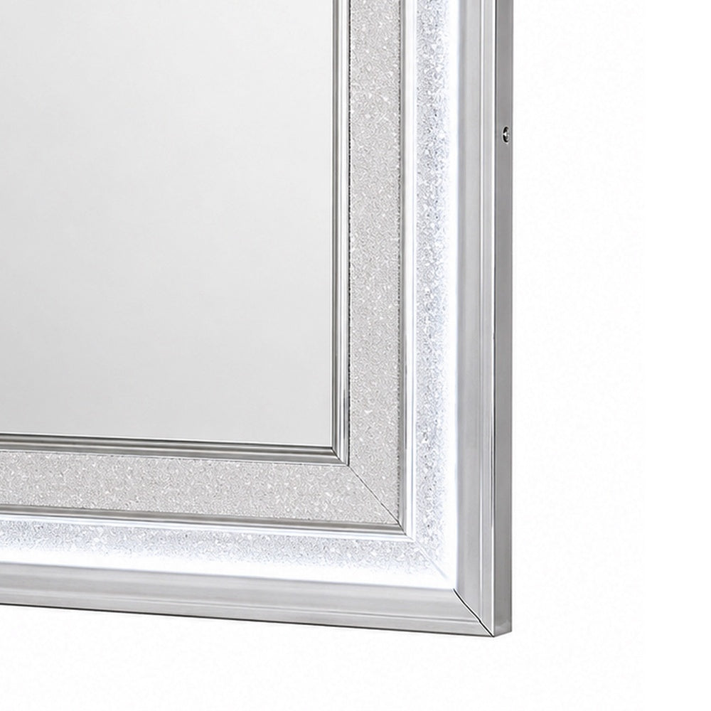 Gala Dresser Mirror | Embedded Crystal Trim w LED | Gray 40x44 Rectangular