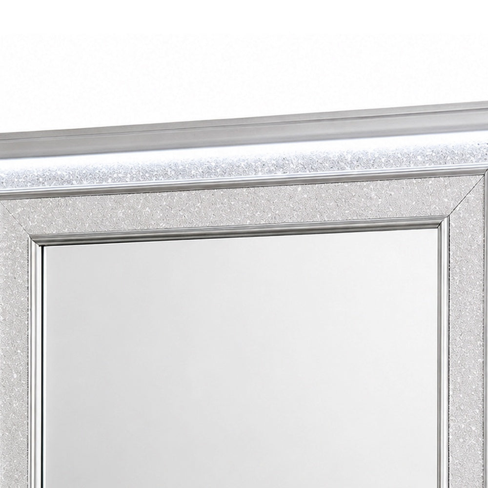 Gala Dresser Mirror | Embedded Crystal Trim w LED | Gray 40x44 Rectangular