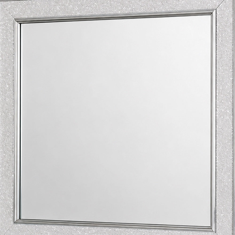 Gala Dresser Mirror | Embedded Crystal Trim w LED | Gray 40x44 Rectangular