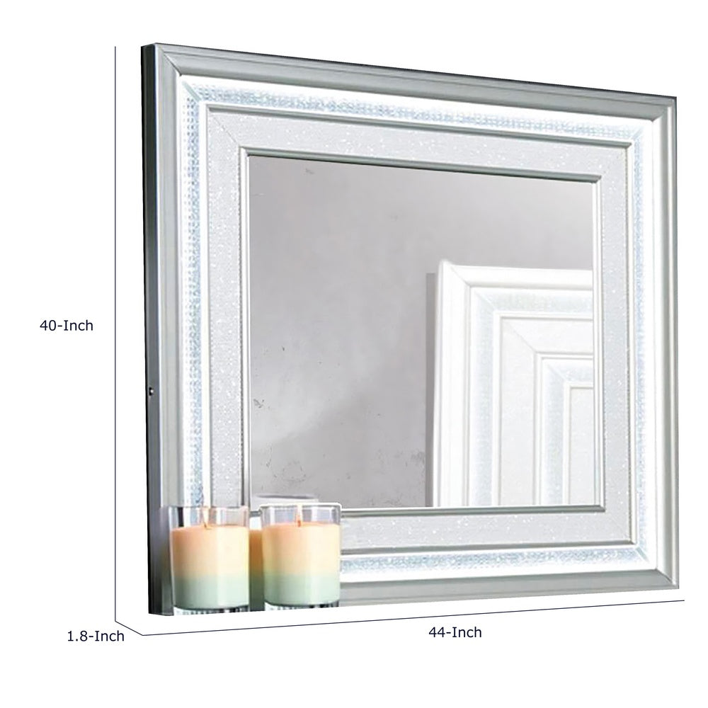 Gala Dresser Mirror | Embedded Crystal Trim w LED | Gray 40x44 Rectangular