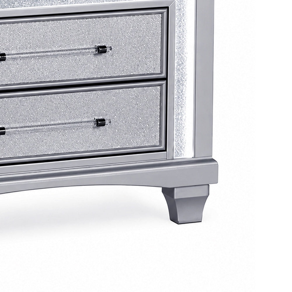 Gala Nightst& | 2 Drawers | Felt-Lined | Crystal Trim w LED | Glam Gray