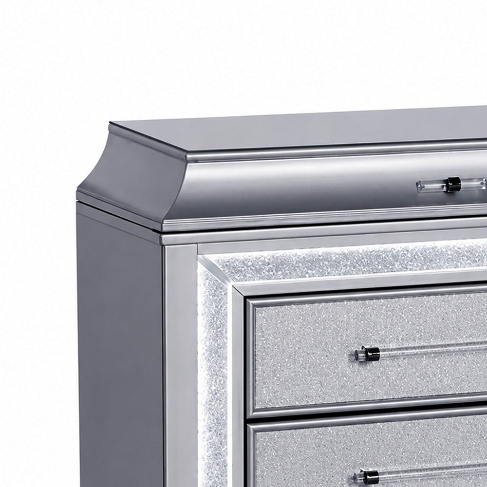 Gala Nightst& | 2 Drawers | Felt-Lined | Crystal Trim w LED | Glam Gray