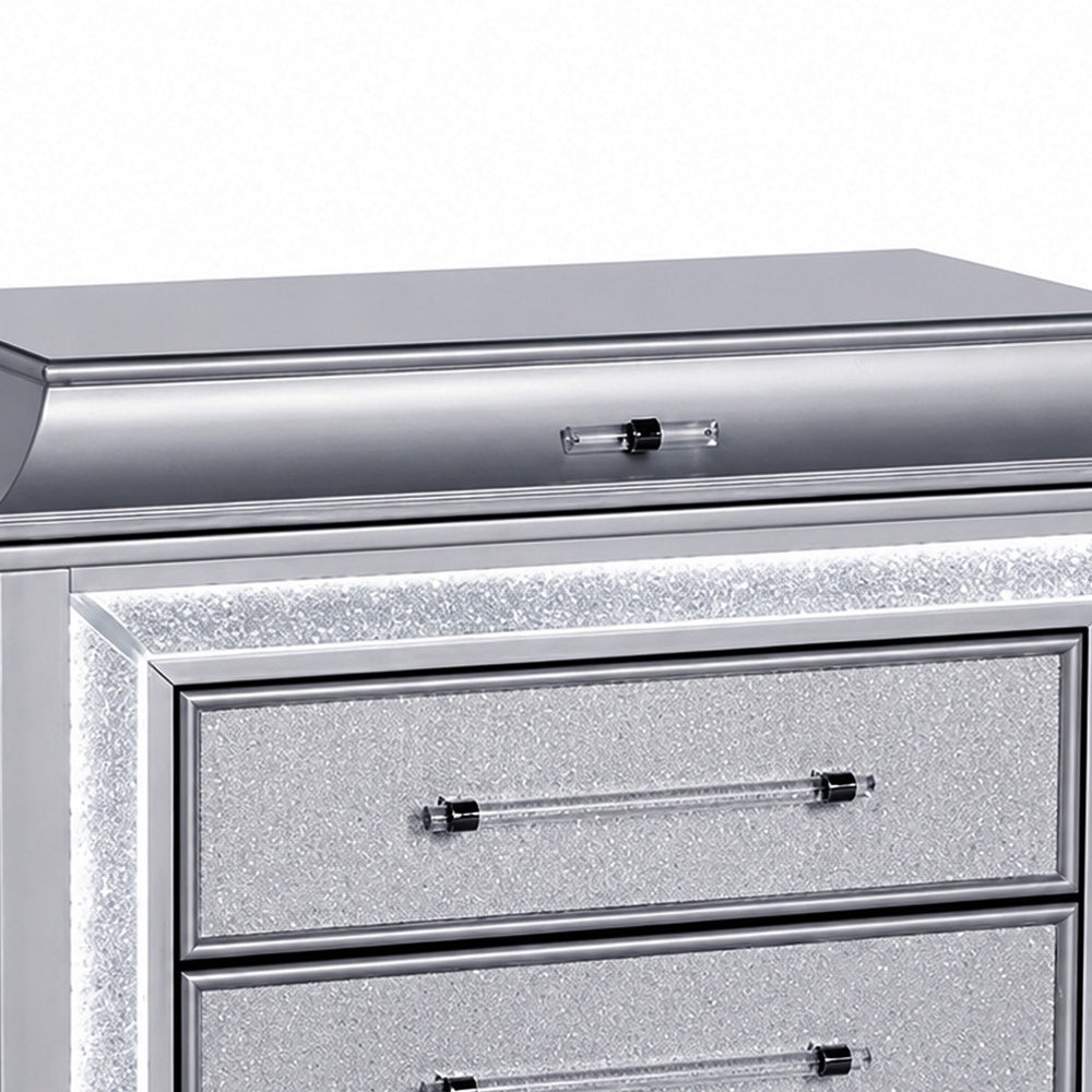 Gala Nightst& | 2 Drawers | Felt-Lined | Crystal Trim w LED | Glam Gray