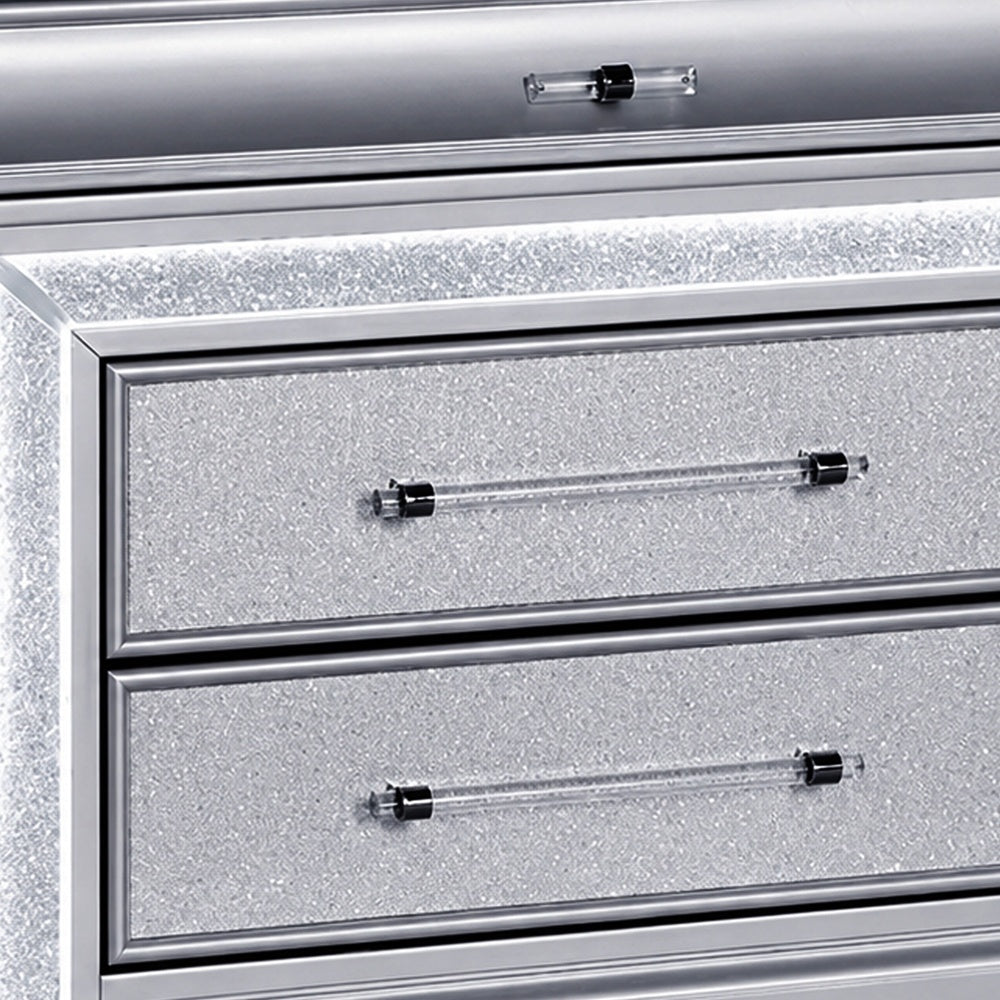 Gala Nightst& | 2 Drawers | Felt-Lined | Crystal Trim w LED | Glam Gray