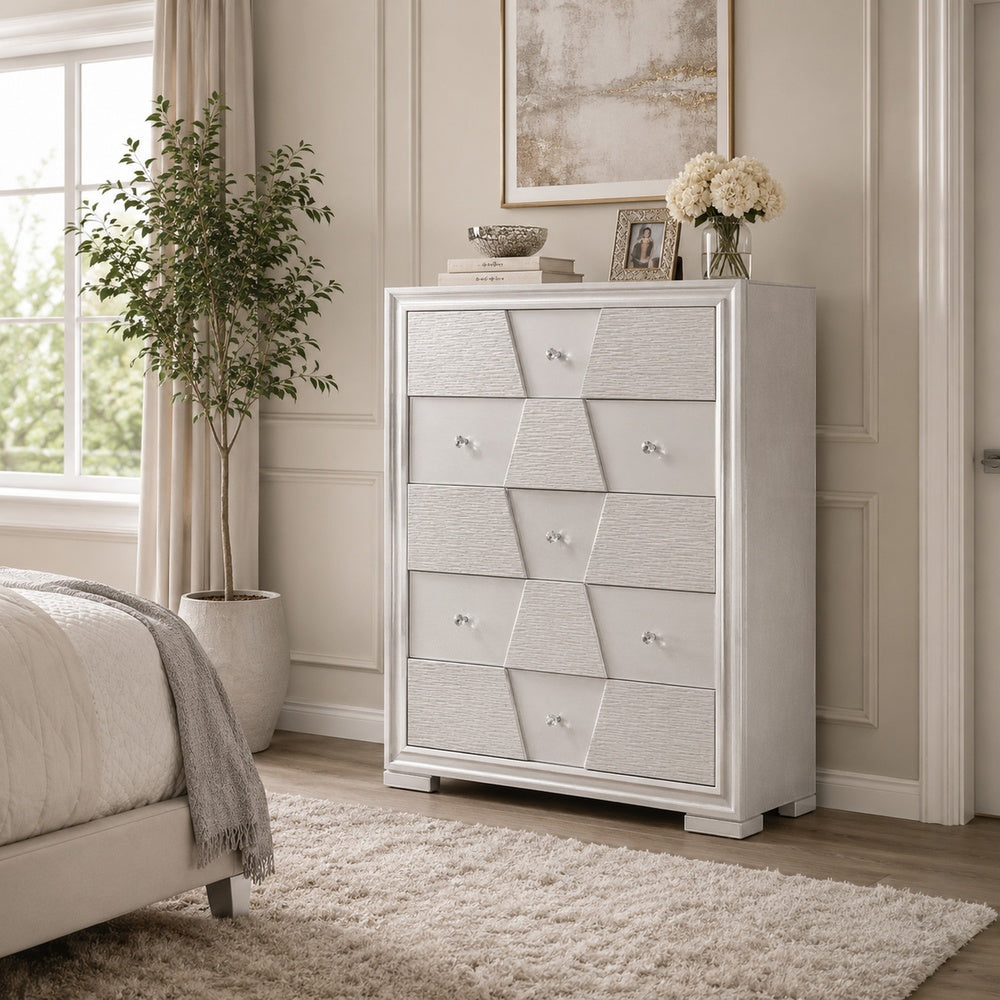 Gala Nightst& | 2 Drawers | Felt-Lined | Crystal Trim w LED | Glam Gray