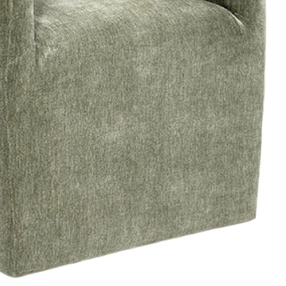 Esha Accent Barrel Chair w Casters | Foam Fill Textured Green Upholstery