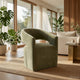 Esha Accent Barrel Chair w Casters | Foam Fill Textured Green Upholstery