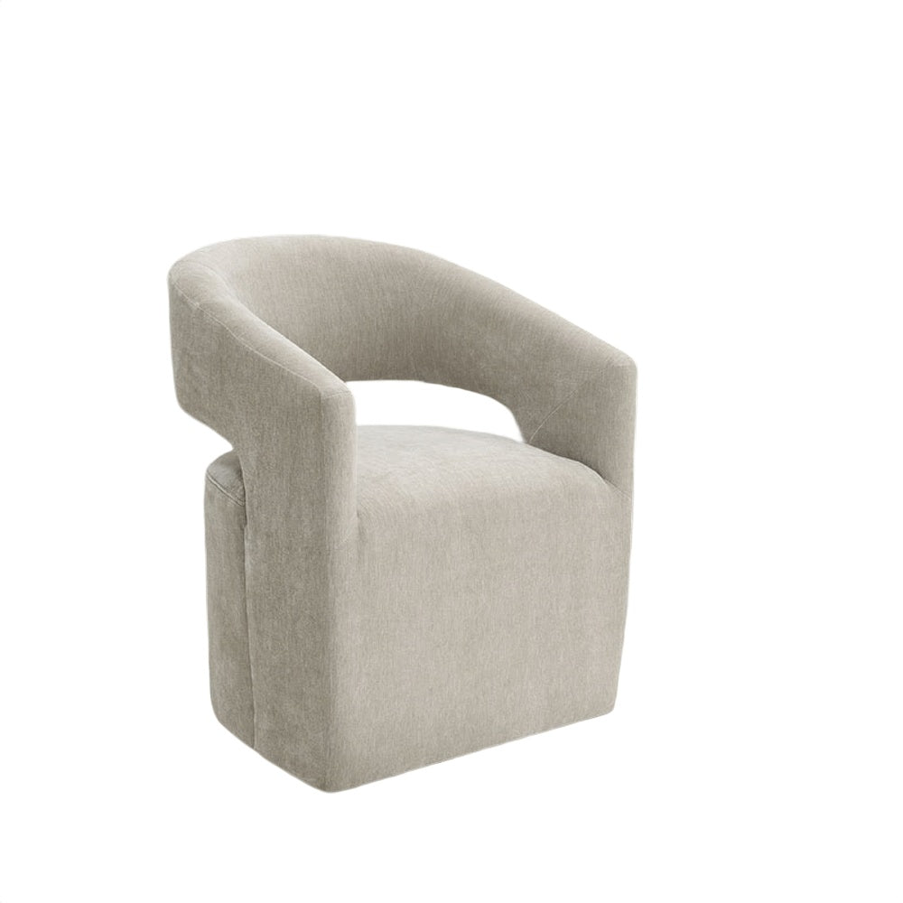 Esha Accent Barrel Chair w Casters | Foam Fill Taupe Brown Upholstery