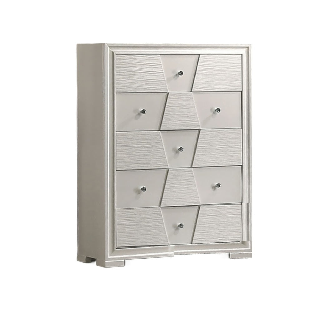 Hezi Tall Dresser Chest | 5 Drawer | White Zig Zag Front | Acrylic Knobs
