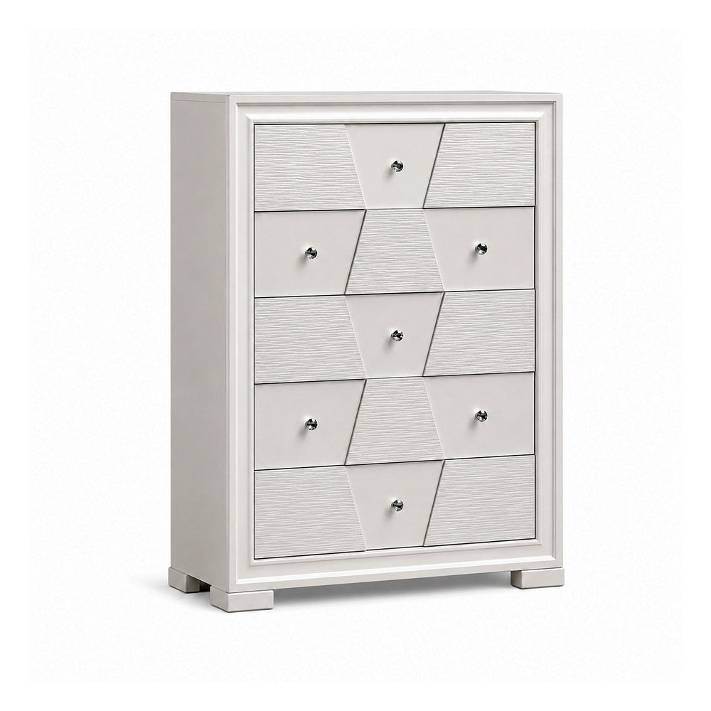 Hezi Tall Dresser Chest | 5 Drawer | White Zig Zag Front | Acrylic Knobs