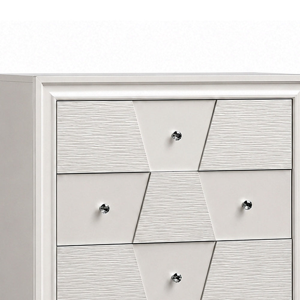 Hezi Tall Dresser Chest | 5 Drawer | White Zig Zag Front | Acrylic Knobs