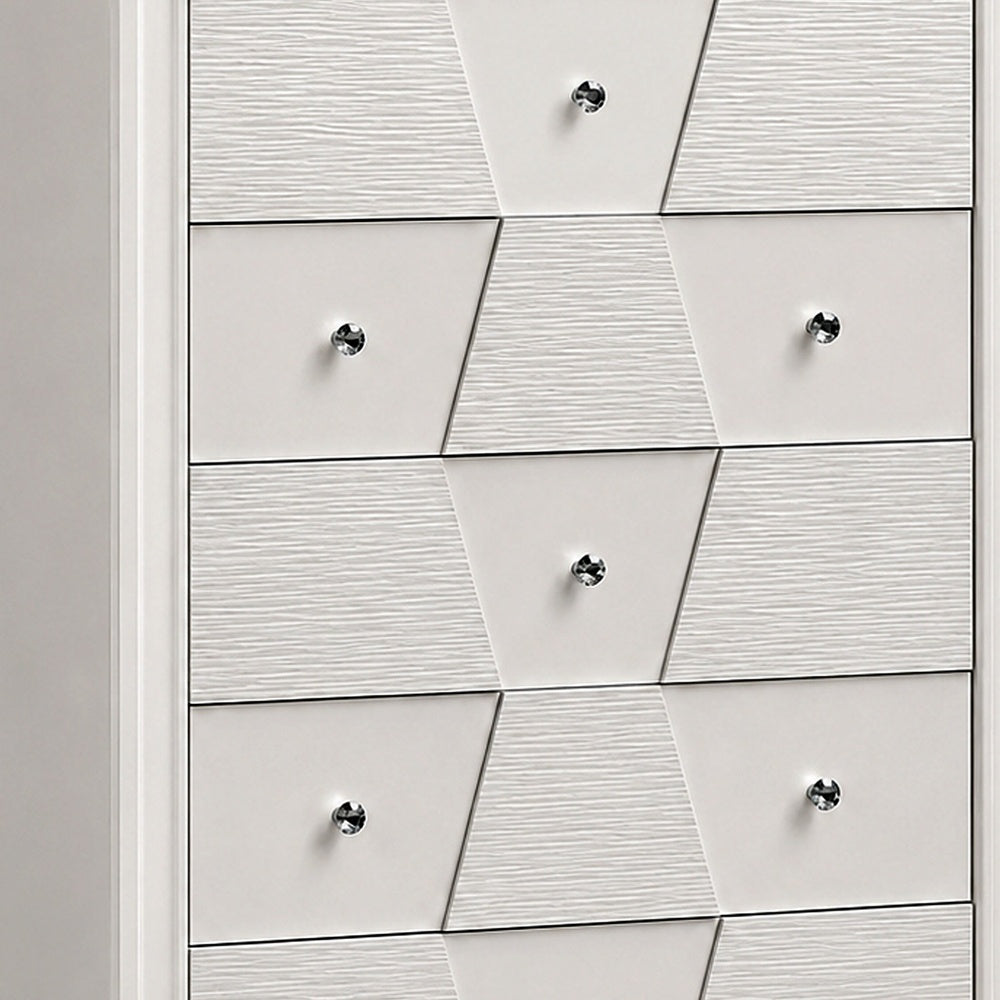 Hezi Tall Dresser Chest | 5 Drawer | White Zig Zag Front | Acrylic Knobs