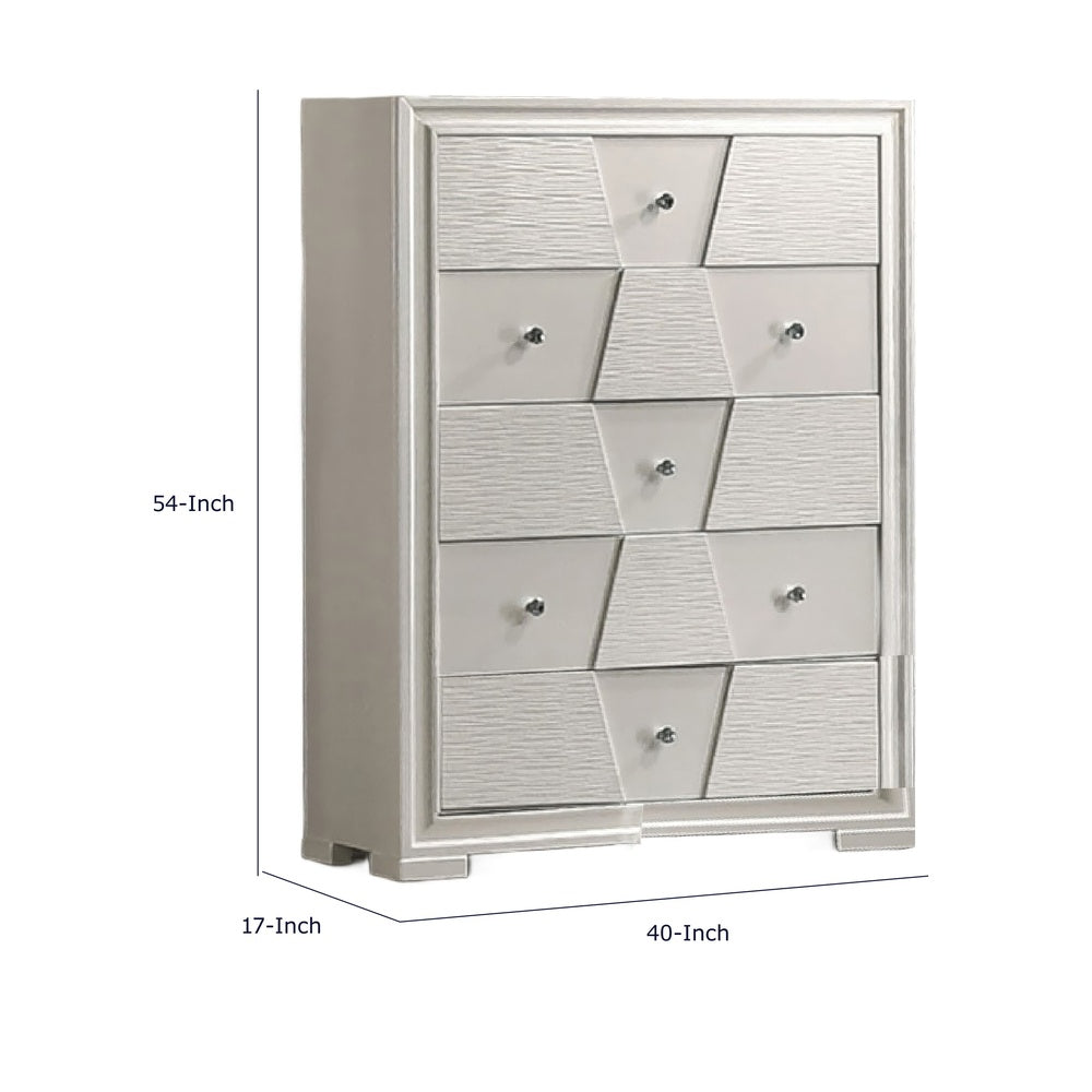 Hezi Tall Dresser Chest | 5 Drawer | White Zig Zag Front | Acrylic Knobs