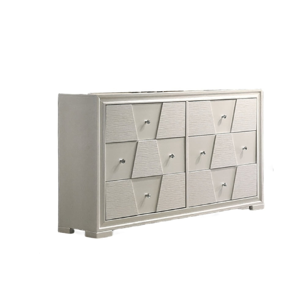 Hezi Wide Dresser | 6 Drawer | White Zig Zag Front | Acrylic Knobs