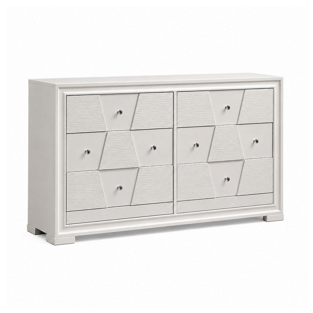Hezi Wide Dresser | 6 Drawer | White Zig Zag Front | Acrylic Knobs