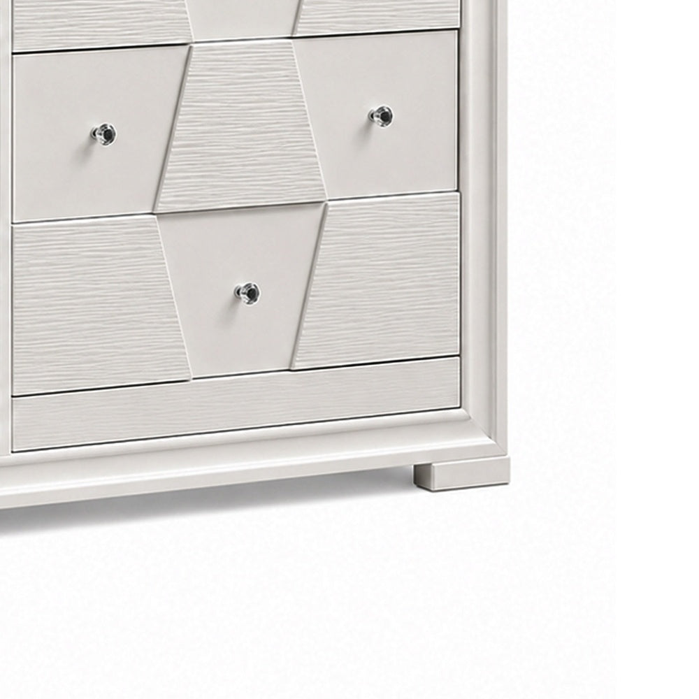 Hezi Wide Dresser | 6 Drawer | White Zig Zag Front | Acrylic Knobs