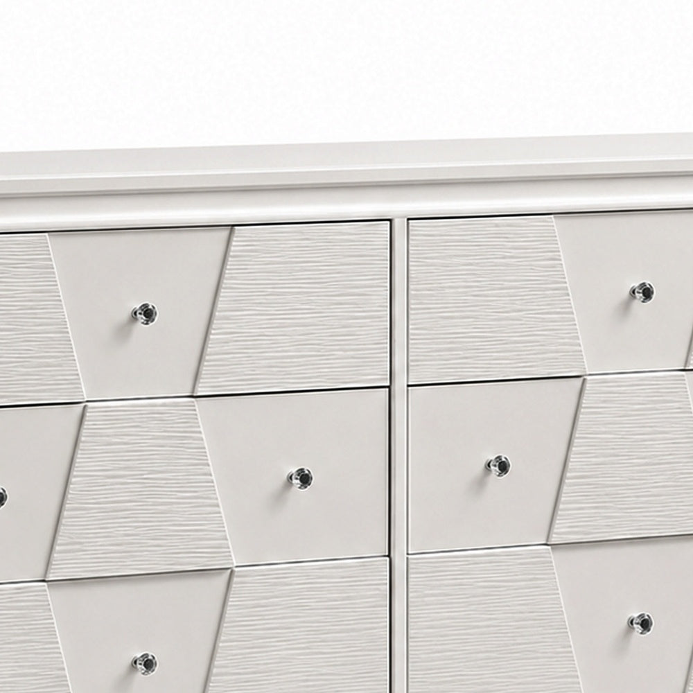Hezi Wide Dresser | 6 Drawer | White Zig Zag Front | Acrylic Knobs