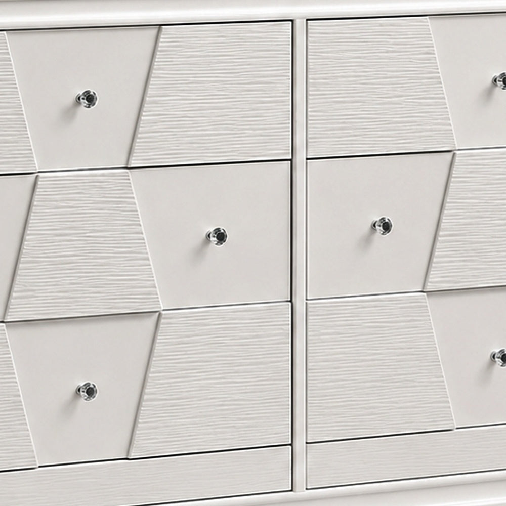Hezi Wide Dresser | 6 Drawer | White Zig Zag Front | Acrylic Knobs