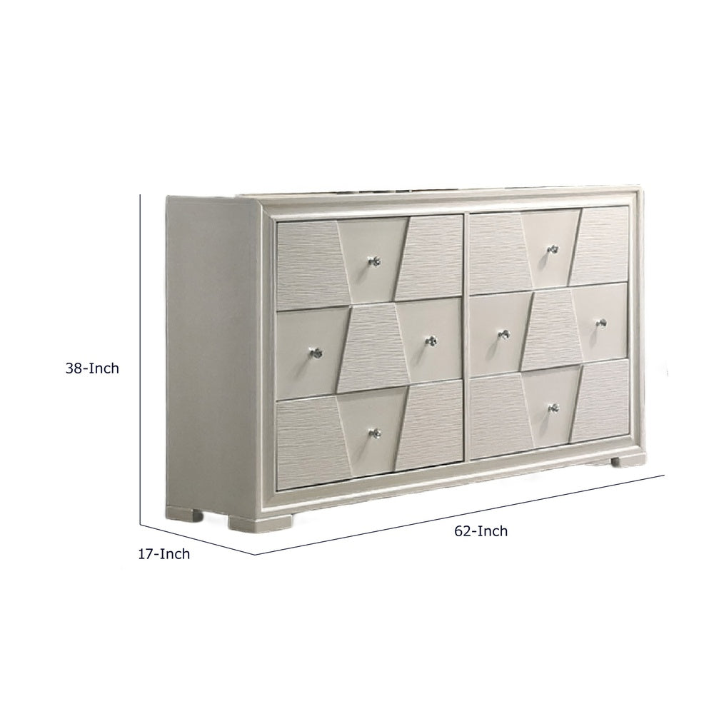 Hezi Wide Dresser | 6 Drawer | White Zig Zag Front | Acrylic Knobs