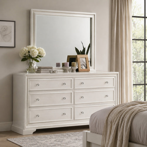 Hezi Dresser Mirror | Glam White | Multi Layer Molded Frame | 36x41