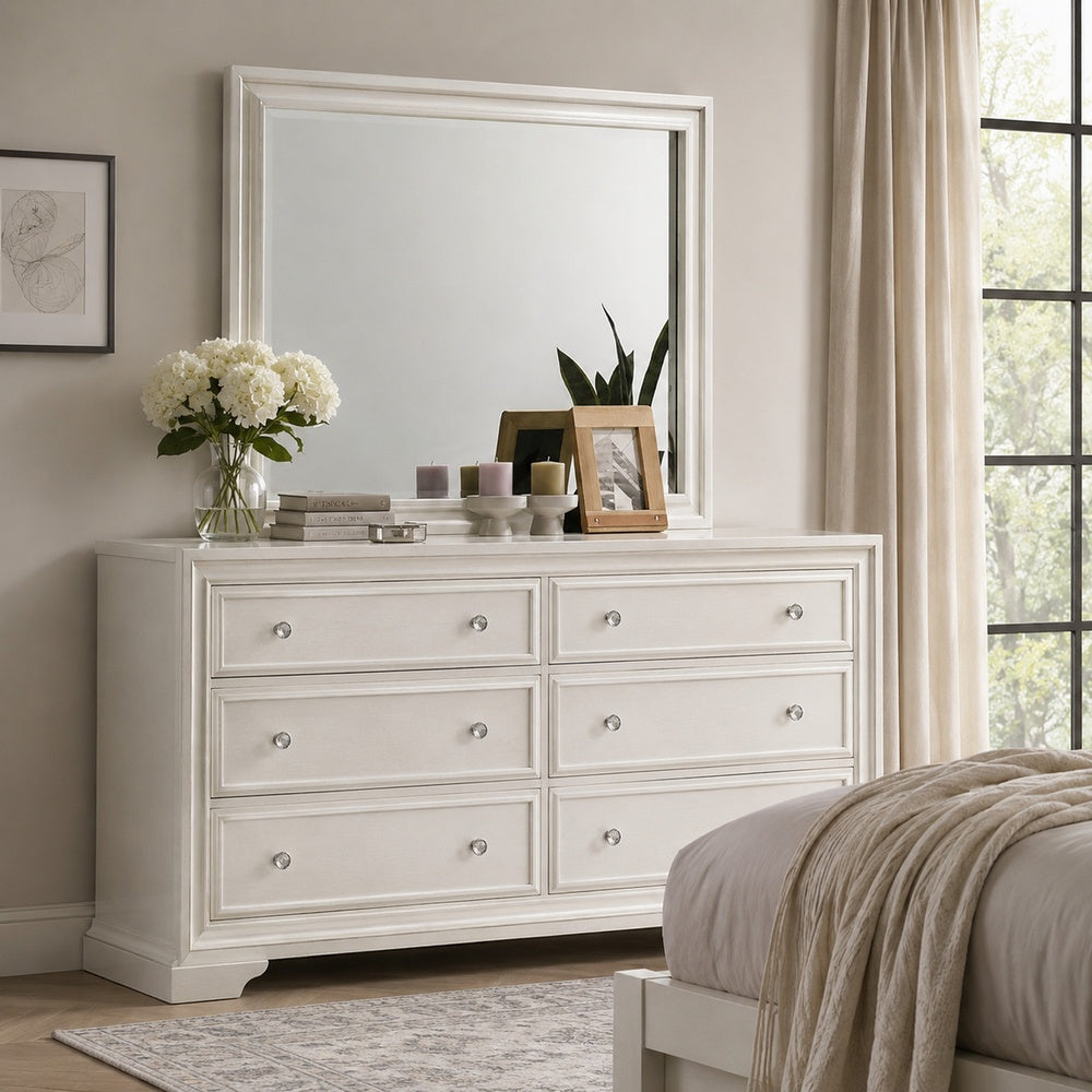 Hezi Dresser Mirror | Glam White | Multi Layer Molded Frame | 36x41