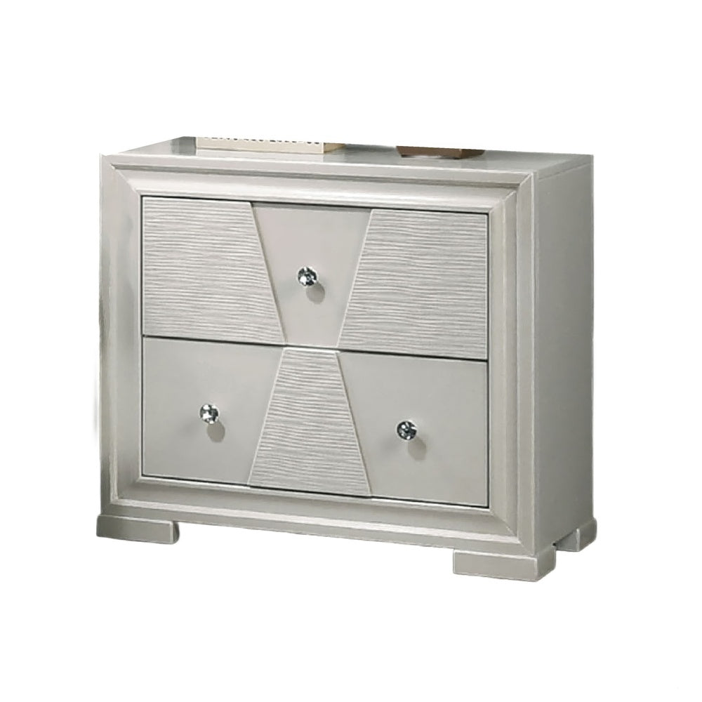 Hezi Bedside Nightst& | 2 Drawer | White Zig Zag Front | Acrylic Knobs