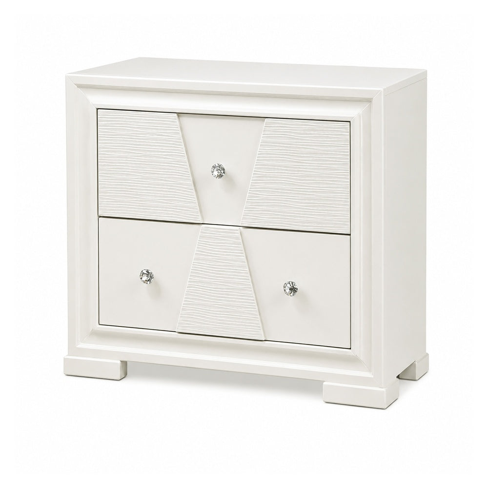 Hezi Bedside Nightst& | 2 Drawer | White Zig Zag Front | Acrylic Knobs